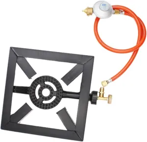 1Set Outdoor Gas Stove Burner Portable Cast Iron Propane Stove with Heat Regulator for Camping Cooking and Outdoor Activities for Decks Fish Houses and More