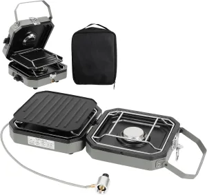 2 Burner Camping Stove with Carrying Bag, 16000 BTU Portable Propane Stove for Camping, Foldable camping stove with two side shelves and adjustable burners for outdoor barbecues and picnics, Green