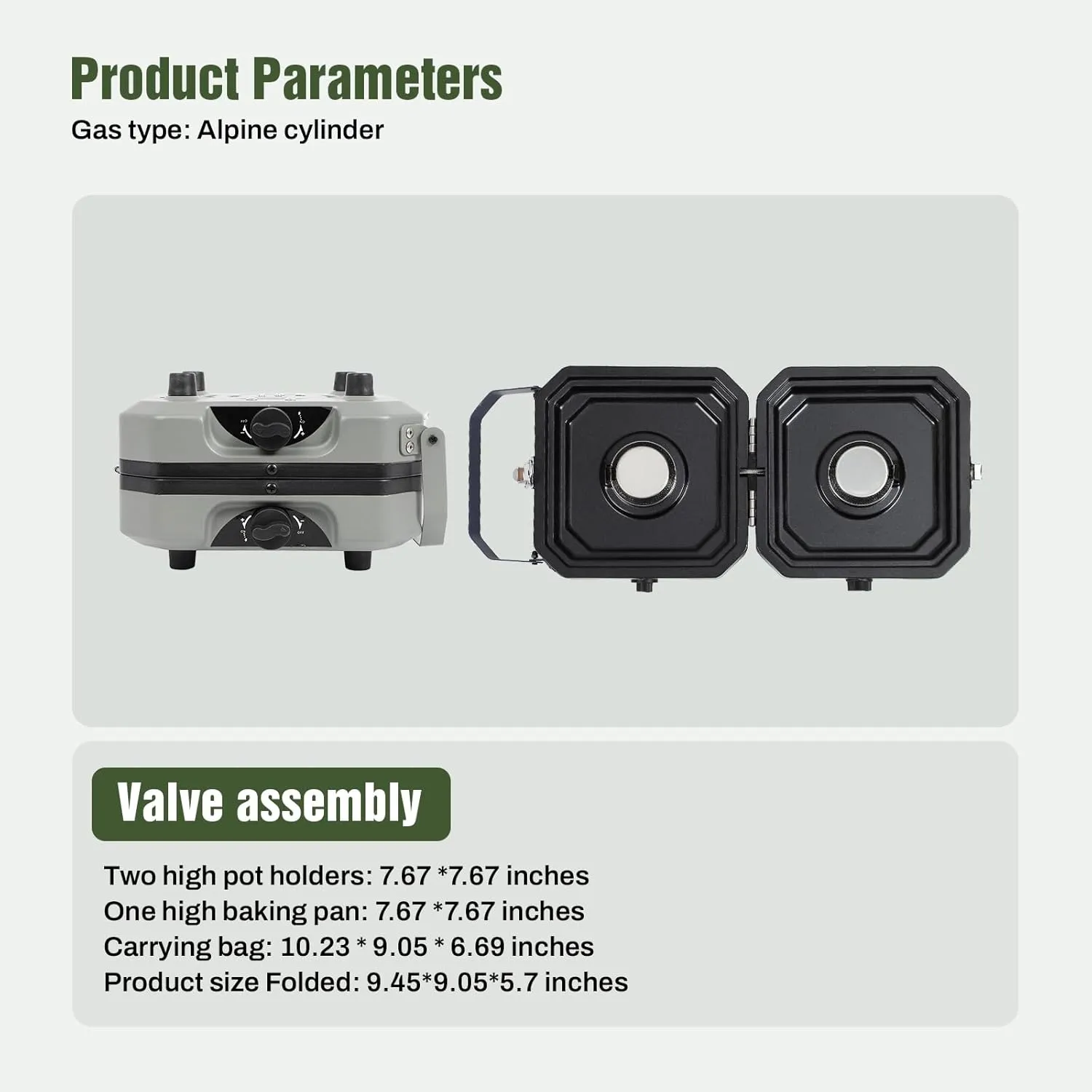 2 Burner Camping Stove with Carrying Bag, 16000 BTU Portable Propane Stove for Camping, Foldable camping stove with two side shelves and adjustable burners for outdoor barbecues and picnics, Green