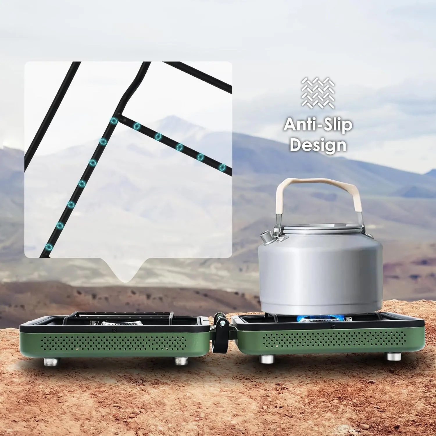 2 Burner Camping Stove with Carrying Bag, Foldable Propane Camp Stove with 17,200 BTU for Camping, Portable Gas Stove with Adjustable Burner for Tailgating, Backyard BBQ,Green