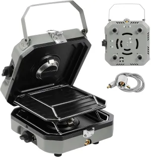 2-Burner Foldable Camping Stove with Griddle, Portable Propane Camp Stove with 16000 BTU Adjustable Burners and Piezo Ignition, with Carry Bag & Handle for Camping, Tailgating, Backyard BBQ, Green