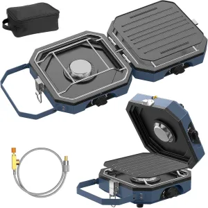 2 Burner Folding Camping Stove, Portable Propane Camp Stove with Total Griddle Grates and Carrying Bag, 16,000 BTU, Two Adjustable Burners & Piezo Ignition for Camping, Outdoor Cooking BBQ Tailgating