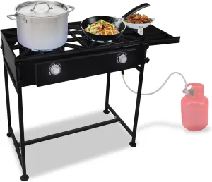 2 burner propane stove outdoor Gas stove - 1,50,000 High btu Propane Burner Camping stove W/Detachable legs & side Shelf Double burner Propane Stove outdoor, W/CSA-approved 0-20 PSI regulator & hose