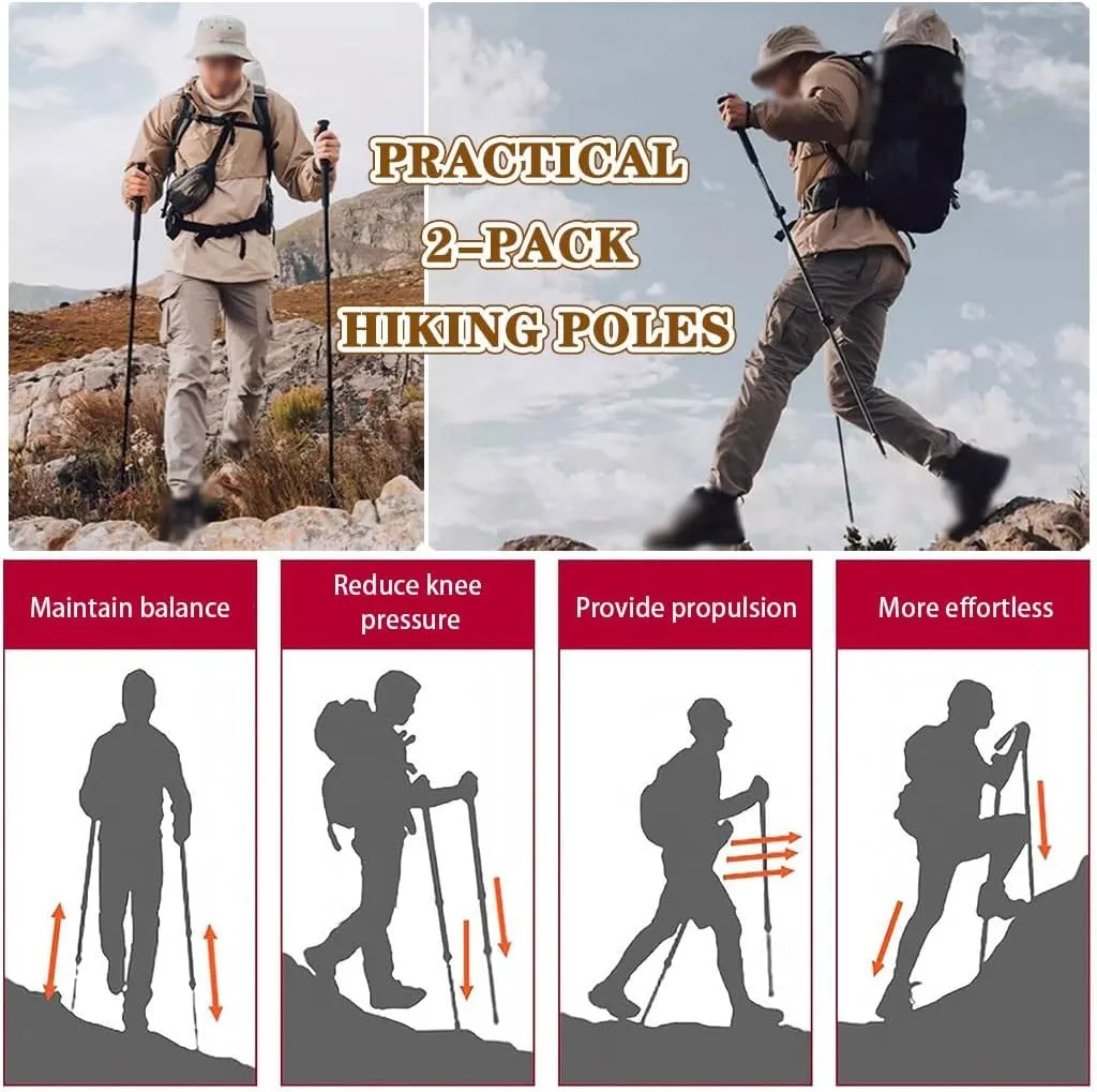 2 Pack Adjustable Trekking Poles, Lightweight Walking Sticks for Women, Outdoor Activities Gear, for Backpacking