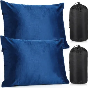2 Pack Camping Pillow for Sleeping Shredded Memory Foam Travel Pillow with Storage Bag, Compressible Portable Pillow for Outdoor Camp Backpacking Hiking Essential Gear(Blue,Medium)