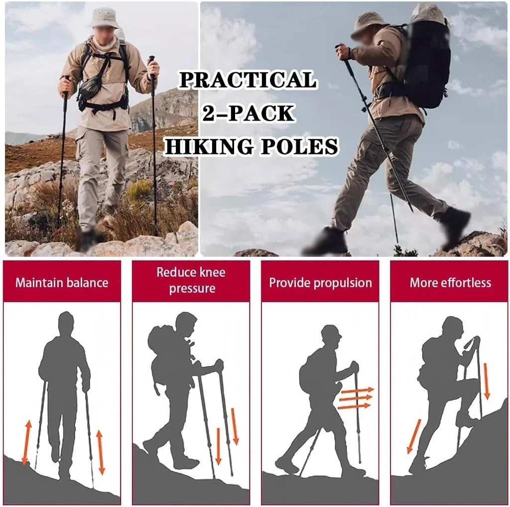 2-Pack of Practical Trekking Poles, Retractable Portable Nordic Walking Poles, with Flip-Lock System, for Hiking, Traveling, Camping