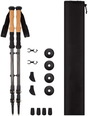 2-Pack Trekking Poles, Collapsible & Adjustable Hiking/Walking Sticks with Quick Lock System, Carbon Fiber & Aluminum with Cork Handle & EVA Grips