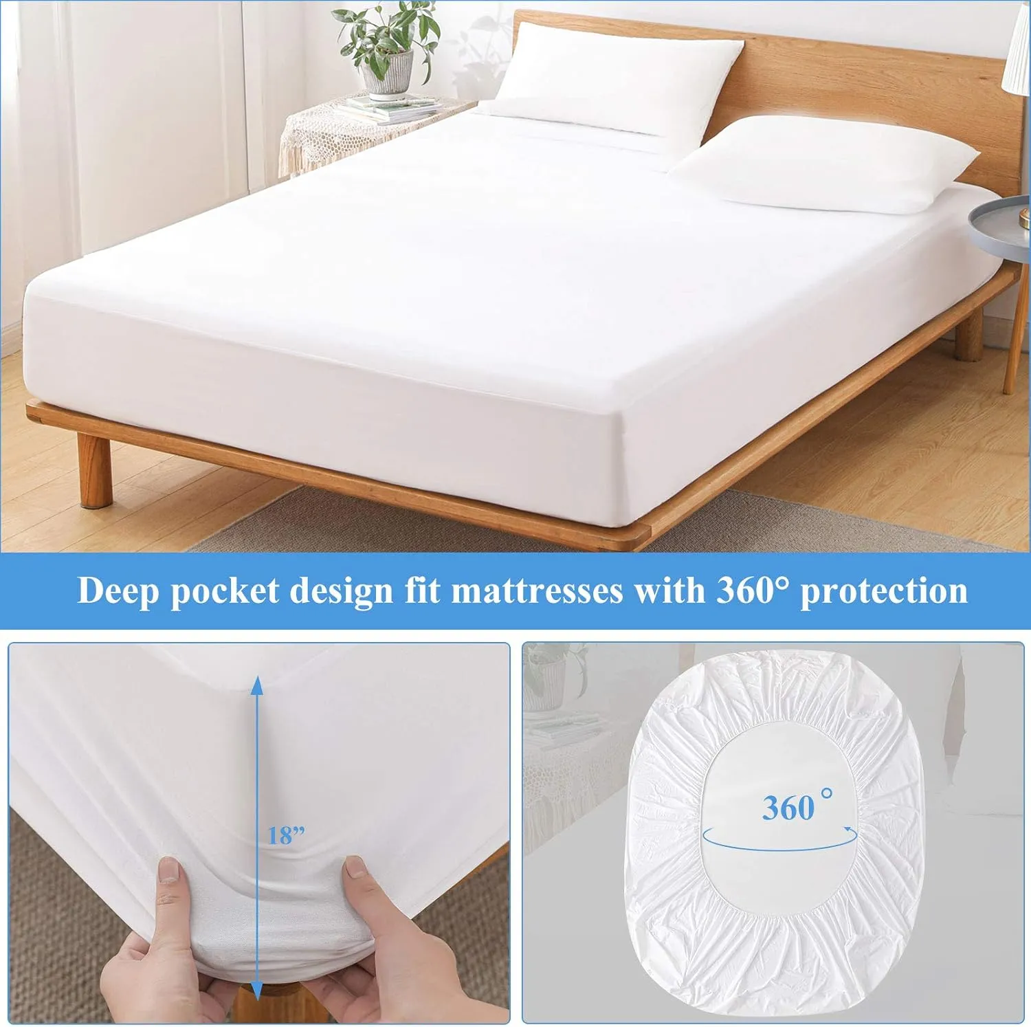 2 Pack Twin Size Premium Waterproof Mattress Protector, Soft Breathable Mattress Pad, Noiseless Waterproof Bed Cover - Stretch to 21" Fitted Deep Pocket Mattress Protection