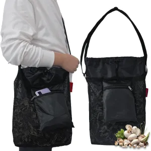 2 Pc Morel Mushroom Mesh Foraging Bag with Bottom Support, Mushroom Hunting Bag Black Harvesting Foraging Tote Bag, Adjustable Picking Bag, Sacks for Mushrooms