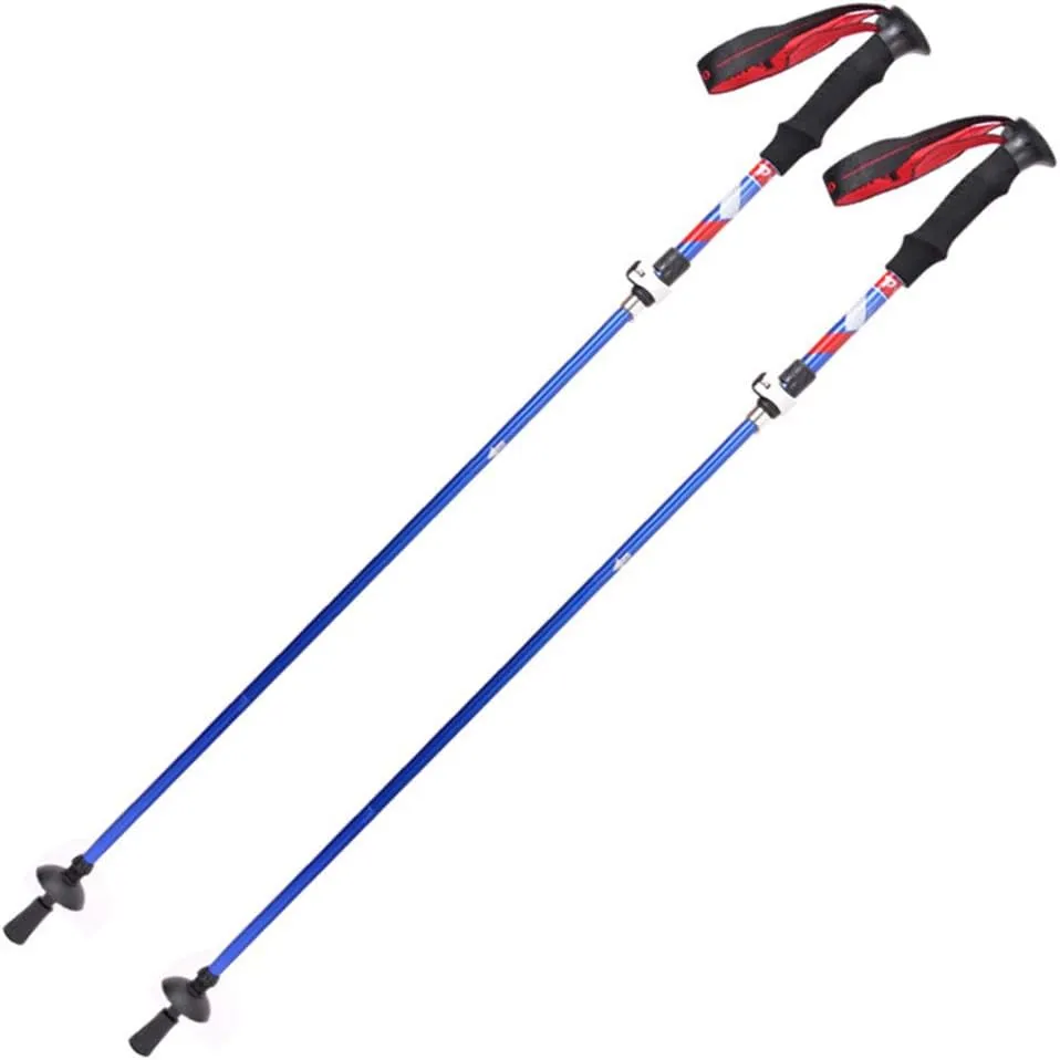 2-pc Pack Travel Folding Trekking Hiking Pole with Carrying Bag,Collapsible Ultralight Cane Adjustable Walking Stick Portable Mobility Aid for Women Men Hikers Gift/Blue