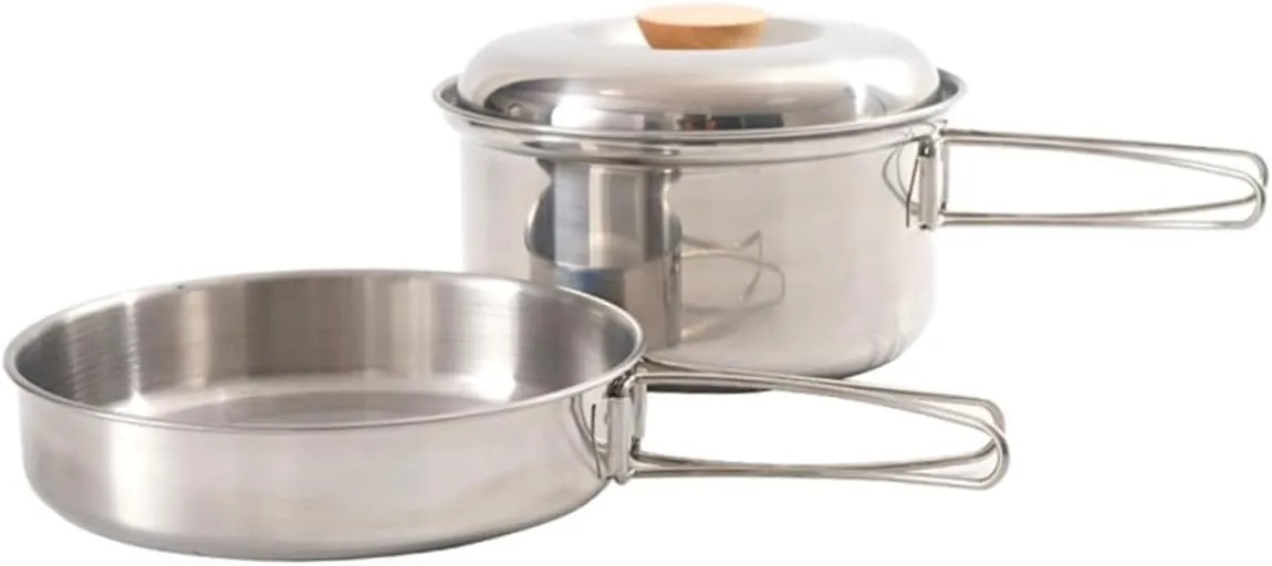 2-pc Portable Picnic Cookware Set Camping Cooking Pan Soup Pot Set Non-Stick Folding Handles Compact for Outdoor Activities