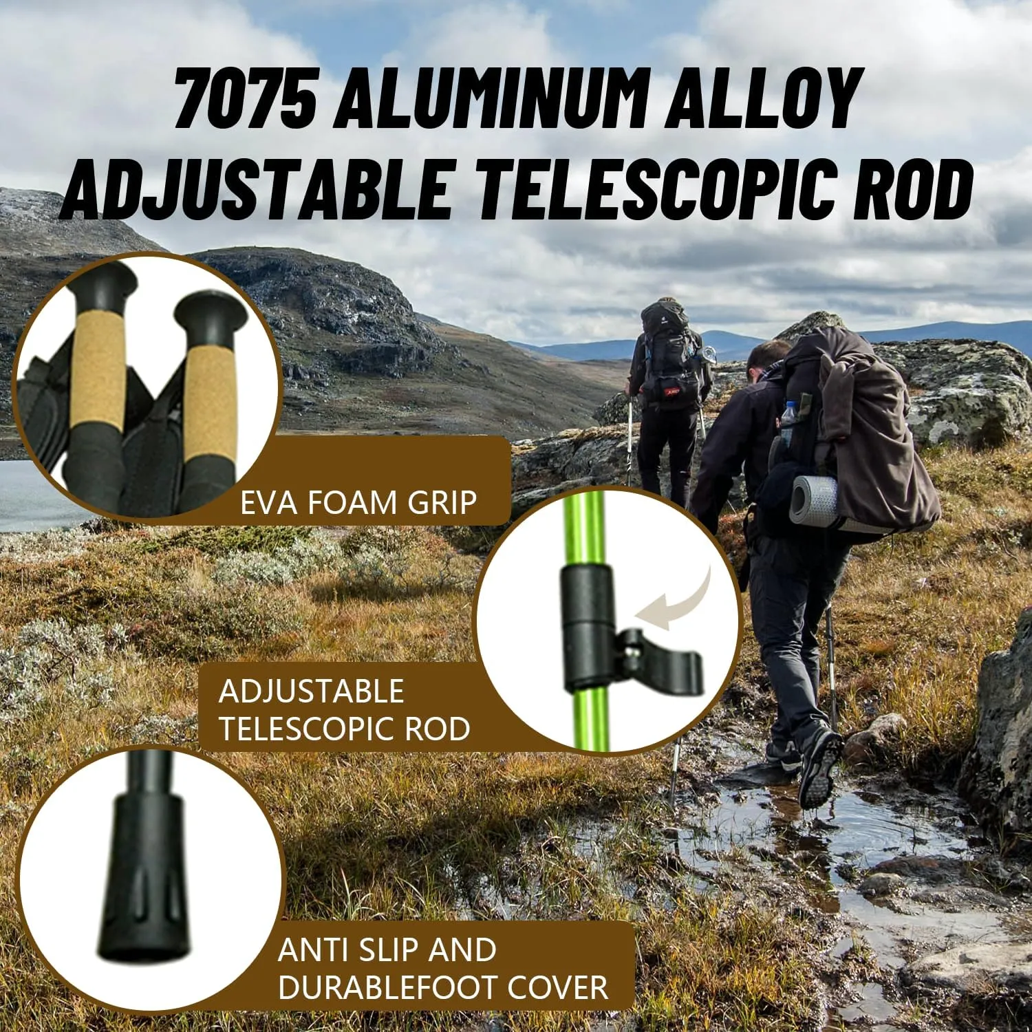 2 Pcs Trekking Poles,Aluminum Lightweight Collapsible Hiking Poles for Women,Walking Sticks for Hiking Carbon Fiber