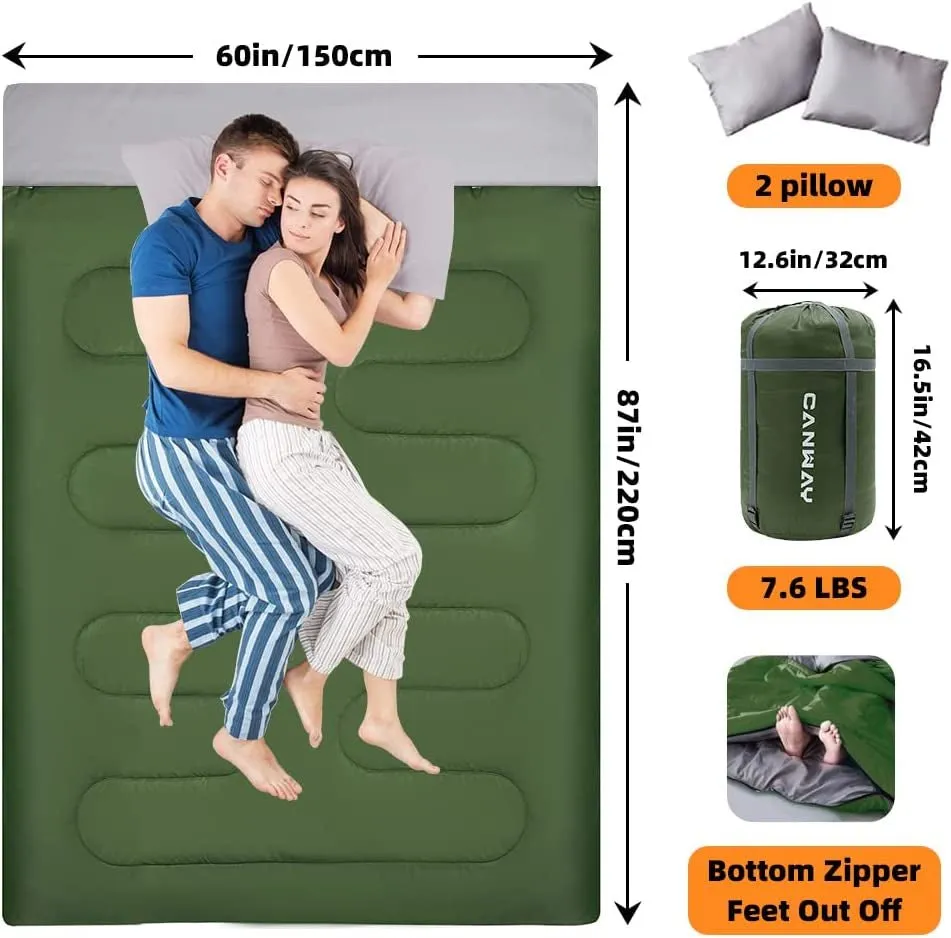 2 Person Sleeping Bag Lightweight Waterproof with 2 Pillows