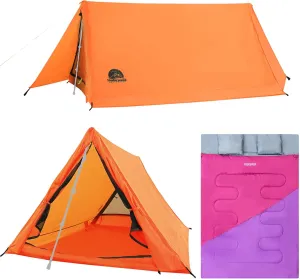 2-Person Trekking Pole Tent & Double Sleeping Bag