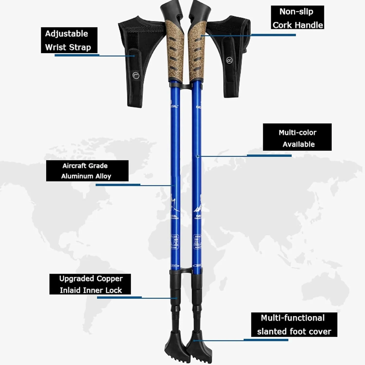 2 Trekking Poles – 9.1 Oz Ultralight, Backpacking, Thru Hiking Poles, Adjustable, Collapsible