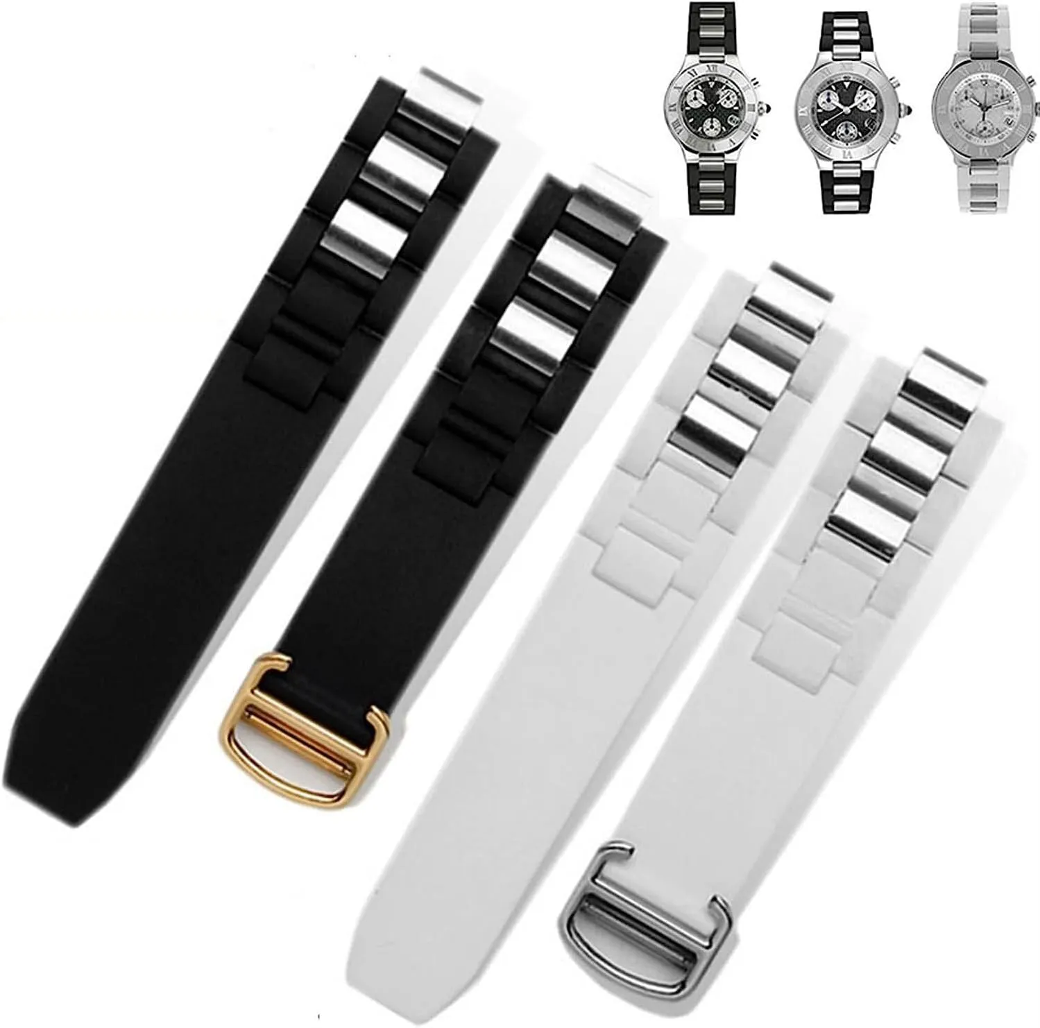 20 * 10mm Silicone Strap For Cartier 21st Century Convex Waterproof Watchband Watch Chain Accessories