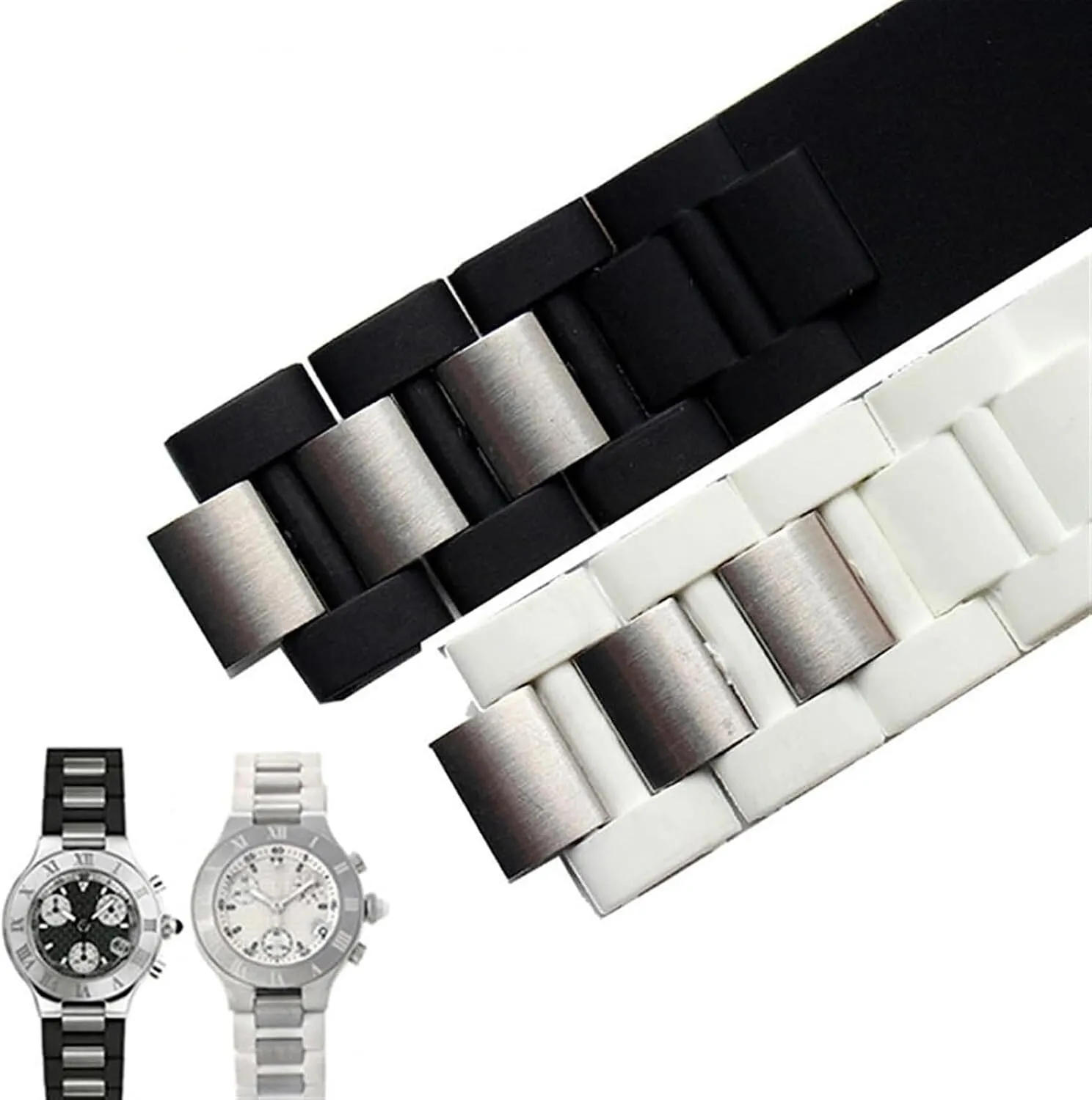 20 * 10mm Silicone Strap For Cartier 21st Century Convex Waterproof Watchband Watch Chain Accessories