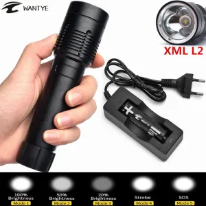 200m Underwater Diving Flashlight torch 5000LM lamp XM-L L2 LED Waterproof Light Lamp 5-Mode Torch Lantern Battery/Charger