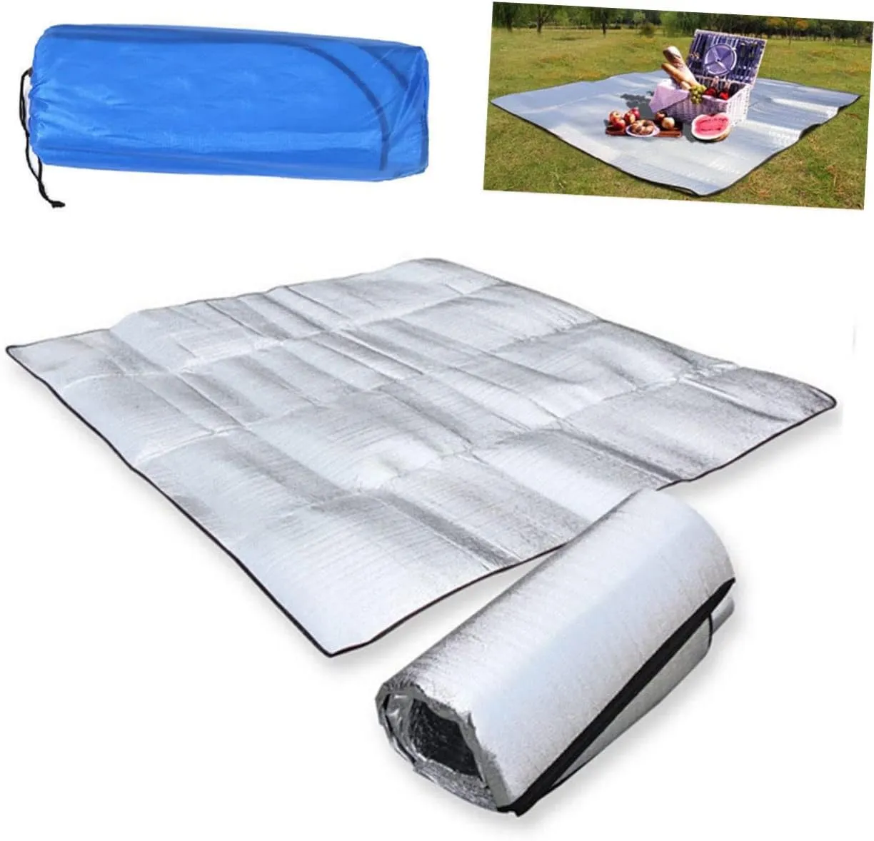 200x150cm Camping Sleeping Pad Waterproof Aluminum Foil Folding Mat for Outdoor Kneeler Double-Sided Protection Eva Material