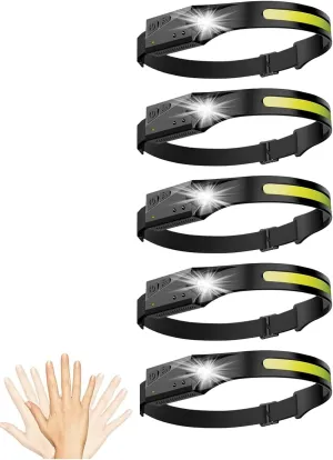 2025 New Rechargeable Headlamp 10PCS, 230° Wide Beam Motion Sensor LED Headlamp Flashlight, 5Mode for Adults, Bright Head Lights for Forehead, Hard Hat, Camping Accessories Gear (5Pcs)