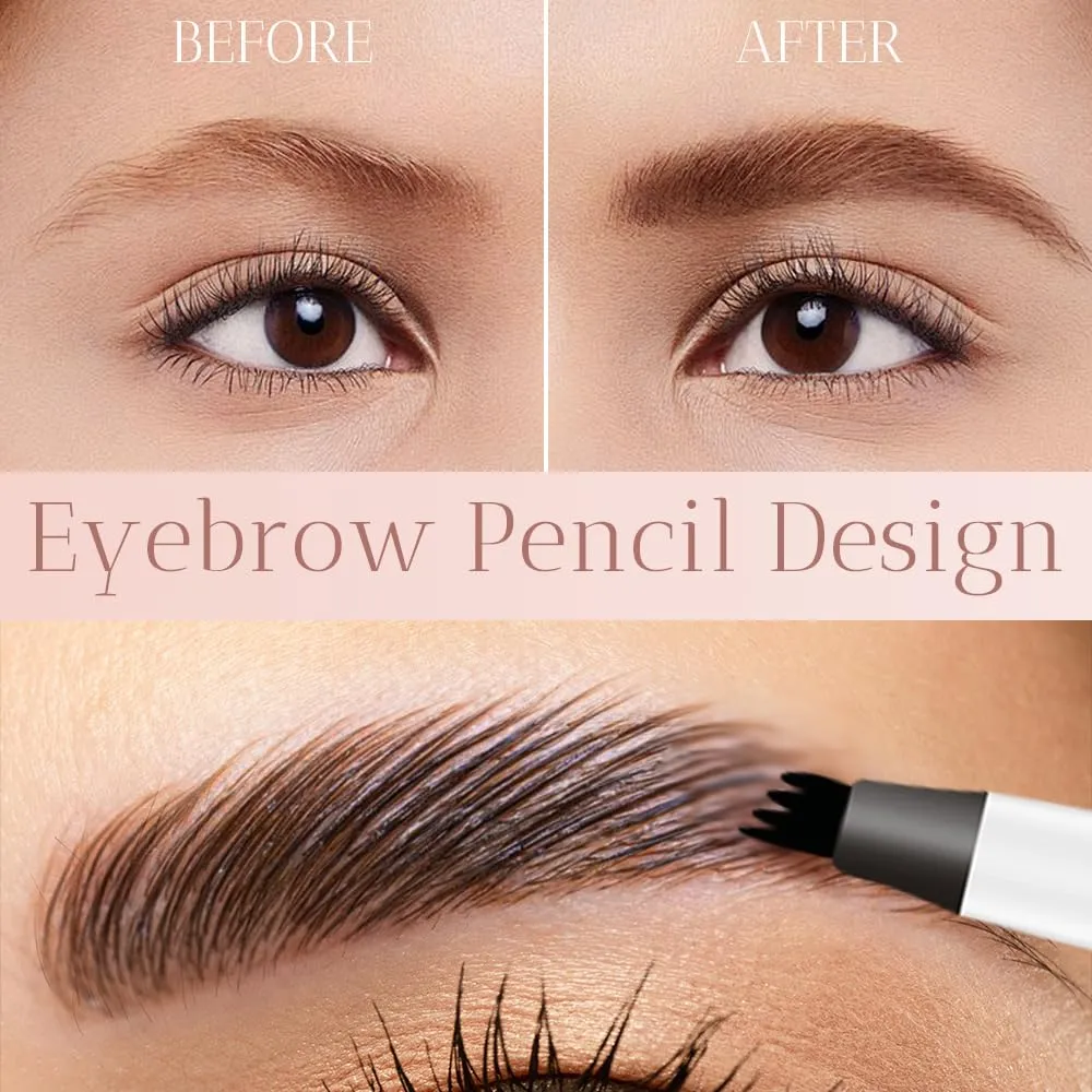 2025 New Waterproof Eyebrow Pencil with Micro-fork Tip, 3D Waterproof Microblading Eyebrow Pen 4 Fork Tip Tattoo Pencil, Eye Brow Pencils Makeup Long Lasting Fine Stroke Pencils (Black)
