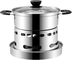 20cm Spirit Cooker with Pot Camping Stove, Stainless Steel Camping Liquid Stove, Outdoor Cookware Set, Portable Stove and Pot Cooking Utensils, Outdoor Cook Gear for Family Hiking and Picnic