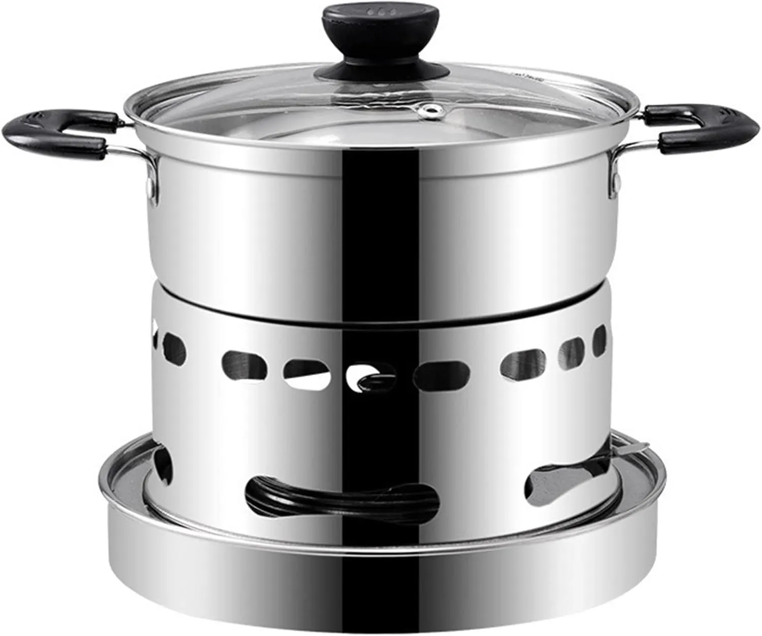 20cm Spirit Cooker with Pot Camping Stove, Stainless Steel Camping Liquid Stove, Outdoor Cookware Set, Portable Stove and Pot Cooking Utensils, Outdoor Cook Gear for Family Hiking and Picnic