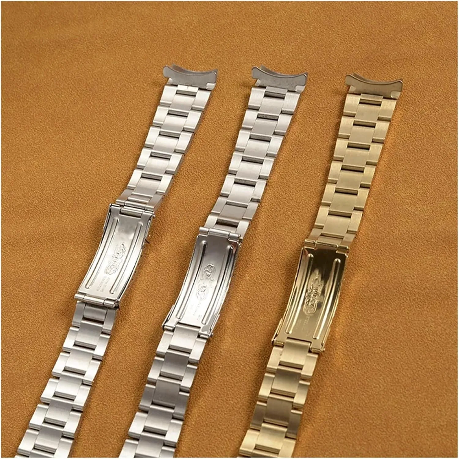 20mm Curved End Oyster Stainless Steel Solid Bracelet Watch Strap