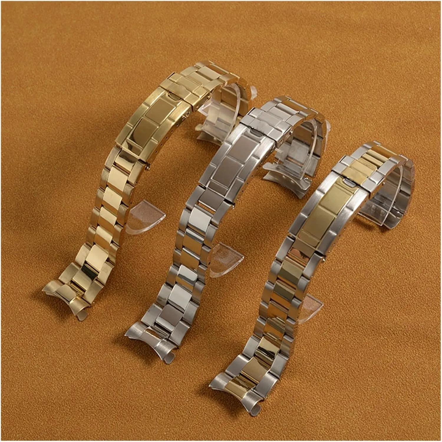 20mm Curved End Oyster Stainless Steel Solid Bracelet Watch Strap