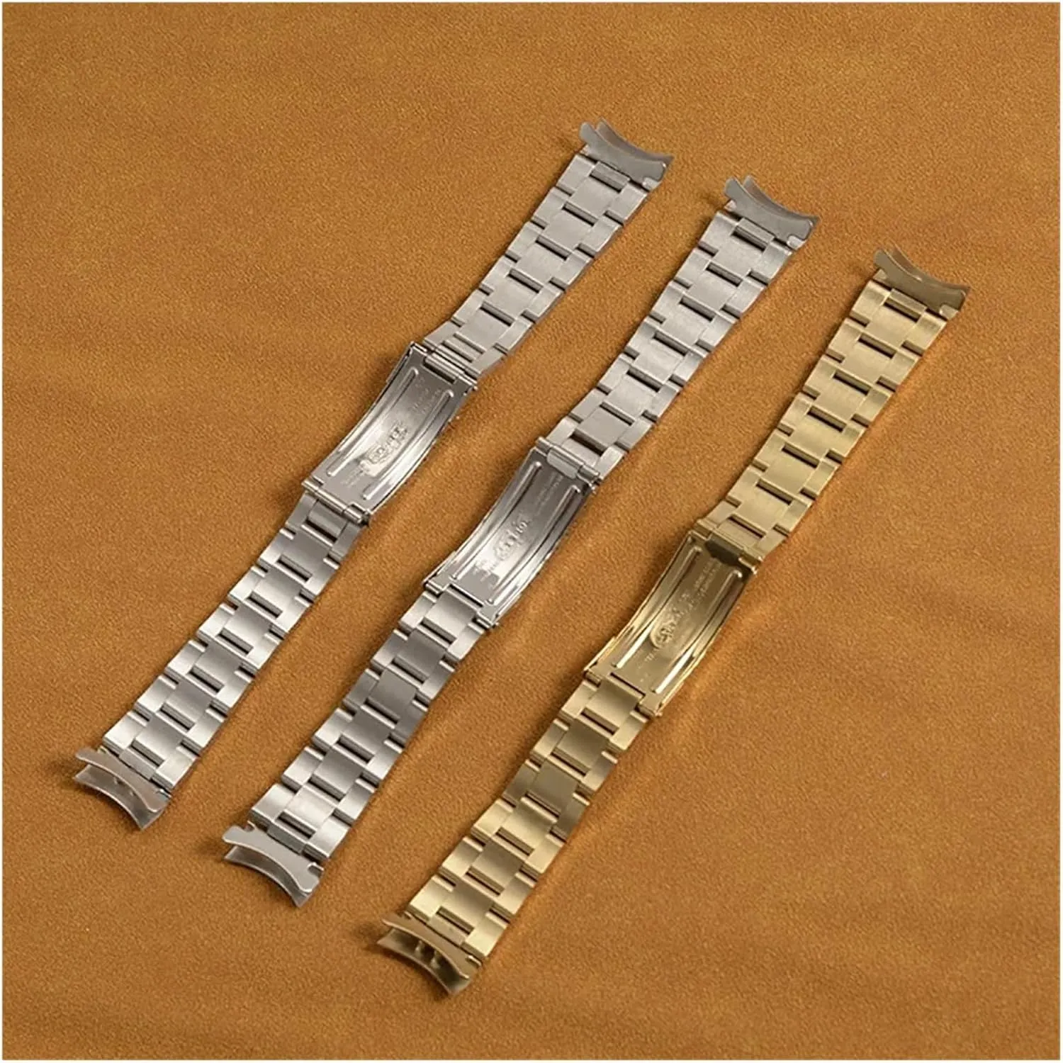 20mm Curved End Oyster Stainless Steel Solid Bracelet Watch Strap