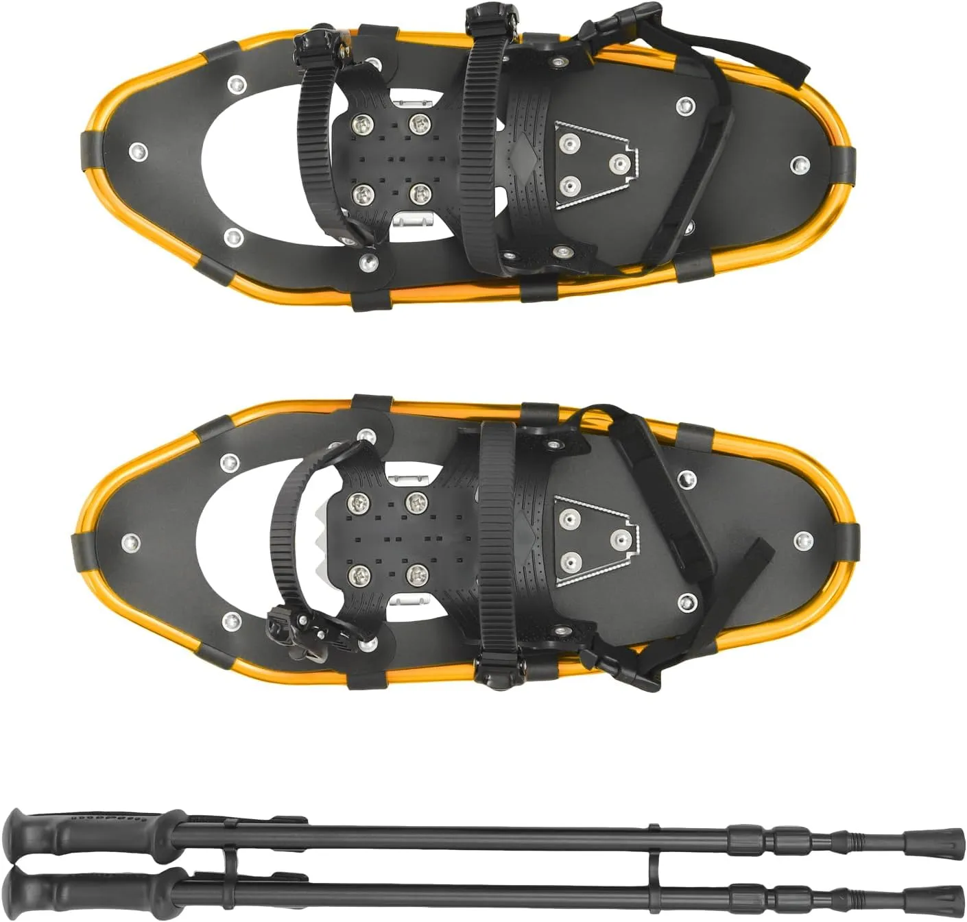 21 Inch Snowshoes & Trekking Poles Bundle with Adjustable Binding, Carry Bag for Men, Women, and Youth, Durable All Terrain Light Weight Snowshoes (Gold Black)