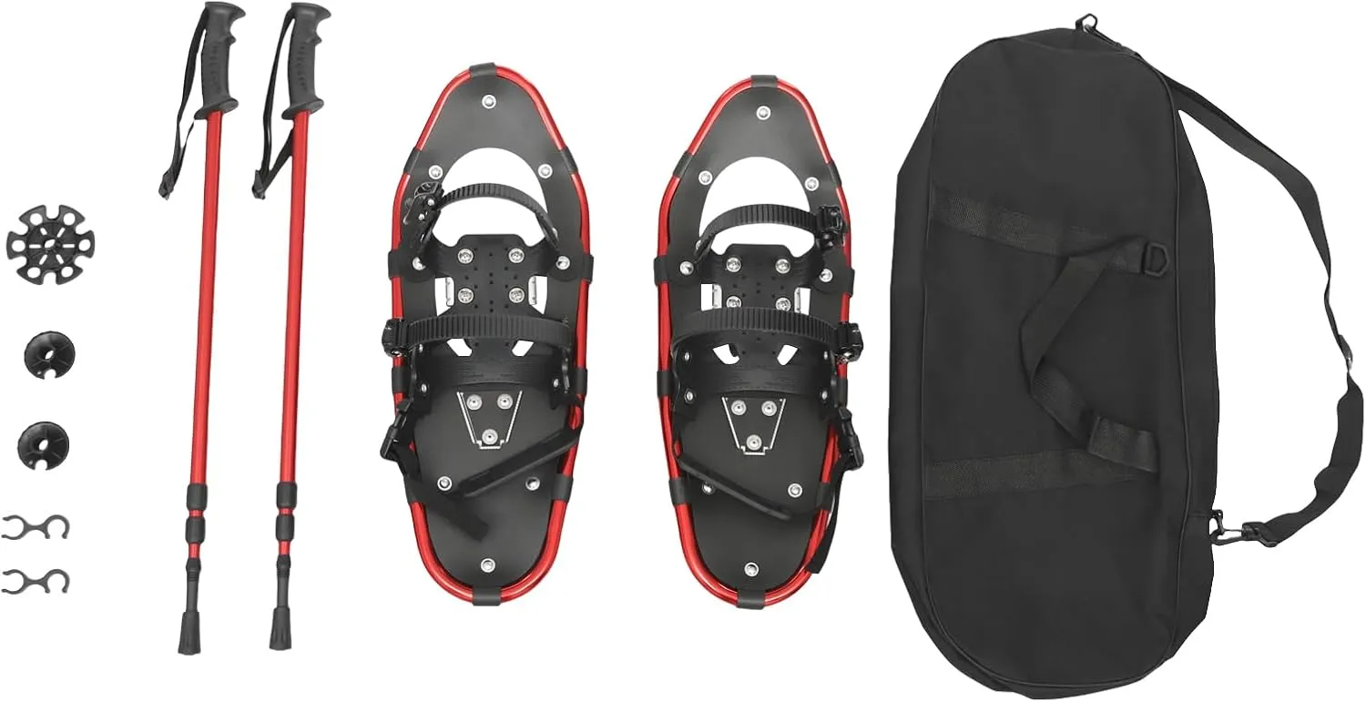 21 Inch Snowshoes, Lightweight Snowshoes with Adjustable Trekking Poles and Carrying Bag, Floor Standing Skiing Snowshoes for Men Women, 66-154lbs Load Capacity