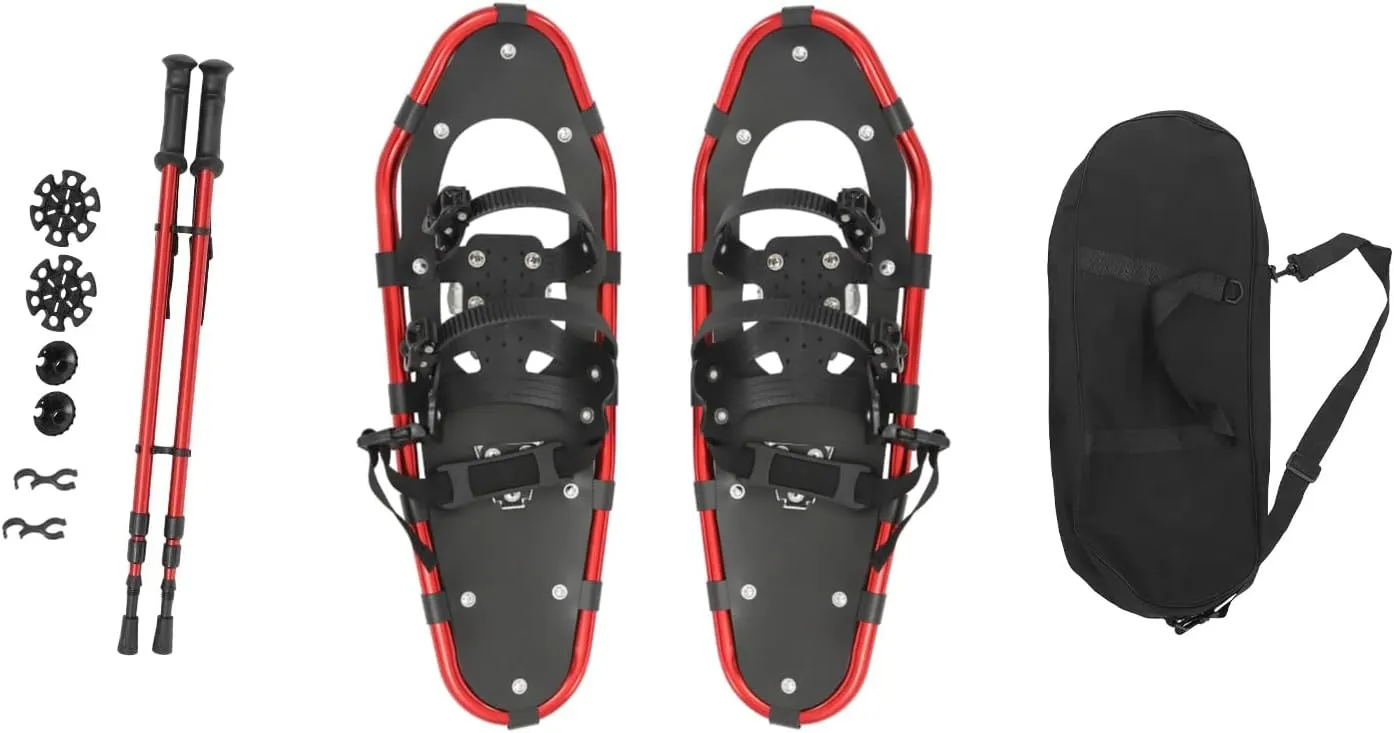 21/25 Inch Snowshoes & Trekking Poles Bundle for Men, Women, and Youth-Lightweight All Terrain Aluminum Snow Shoes w/Adjustable Binding, 3-Section Ttelescopic Poles and Carry Bag