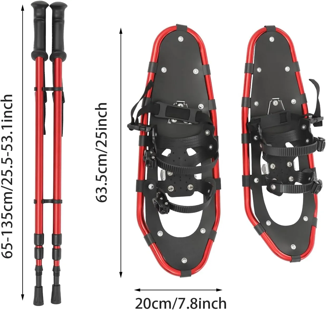 21/25 Inch Snowshoes & Trekking Poles Bundle for Men, Women, and Youth-Lightweight All Terrain Aluminum Snow Shoes w/Adjustable Binding, 3-Section Ttelescopic Poles and Carry Bag