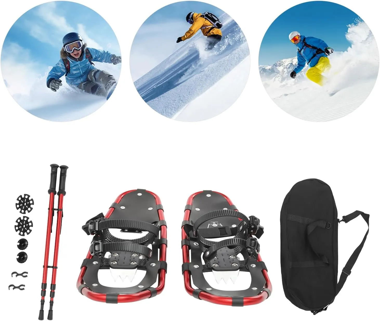21/25 Inch Snowshoes & Trekking Poles Bundle for Men, Women, and Youth-Lightweight All Terrain Aluminum Snow Shoes w/Adjustable Binding, 3-Section Ttelescopic Poles and Carry Bag