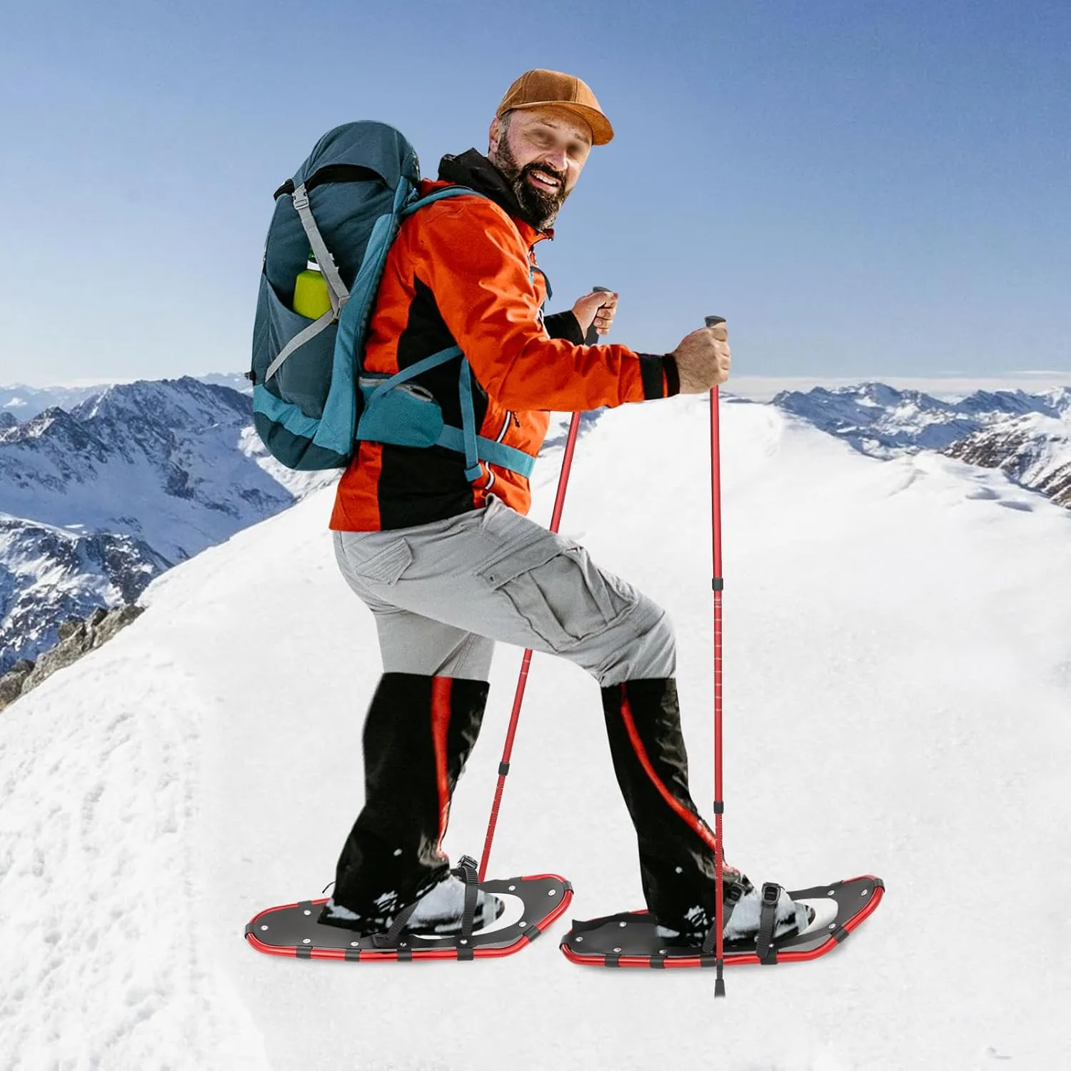 21/25 Inch Snowshoes & Trekking Poles Bundle for Men, Women, and Youth-Lightweight All Terrain Aluminum Snow Shoes w/Adjustable Binding, 3-Section Ttelescopic Poles and Carry Bag