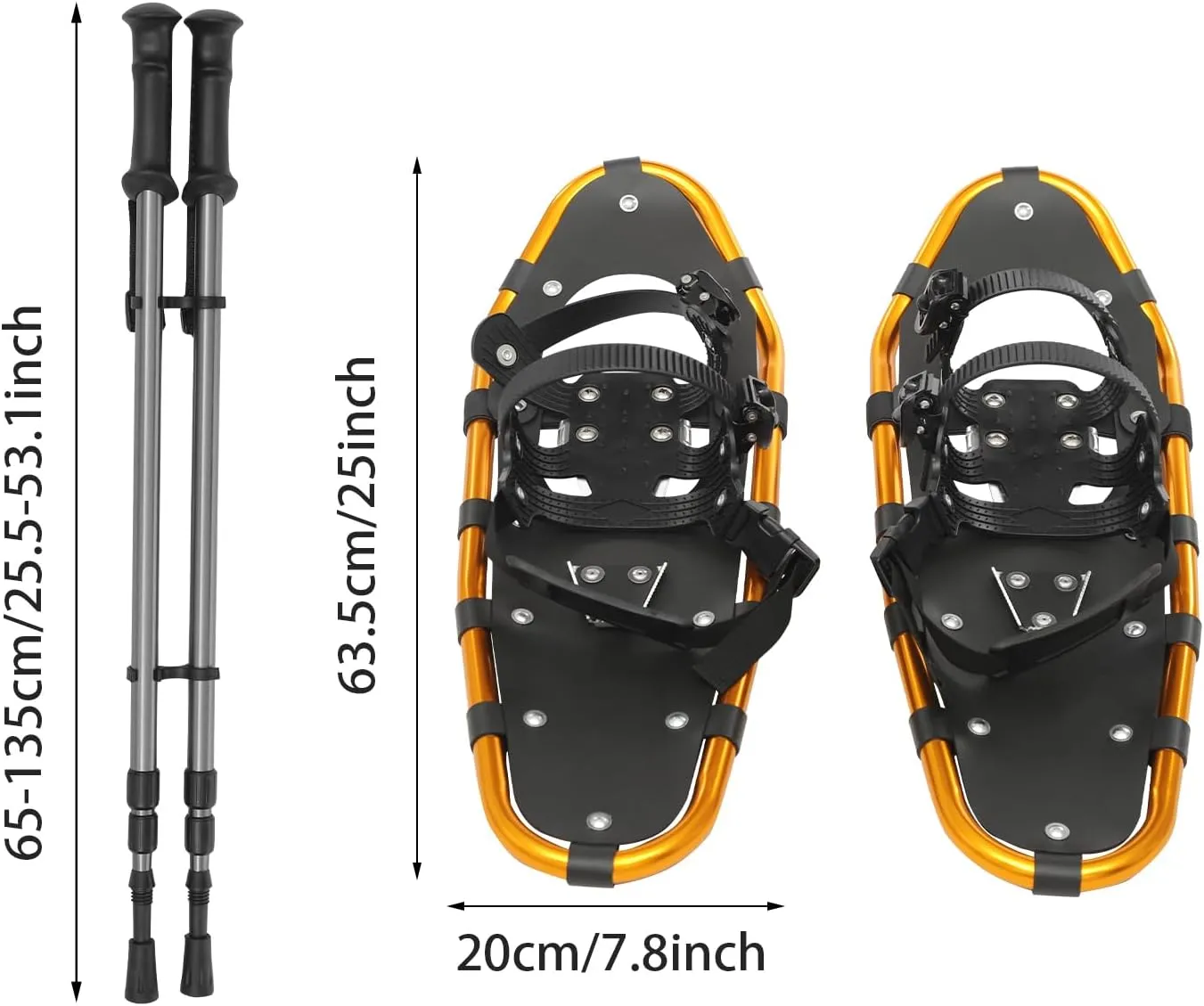 21/25/ Inches Lightweight Snowshoes 3-in-1 Aluminum All-Terrain Snow Shoes Kit with Steel Toe Crampons, and Heel Lifters for Winter Hiking for Adults Men Women