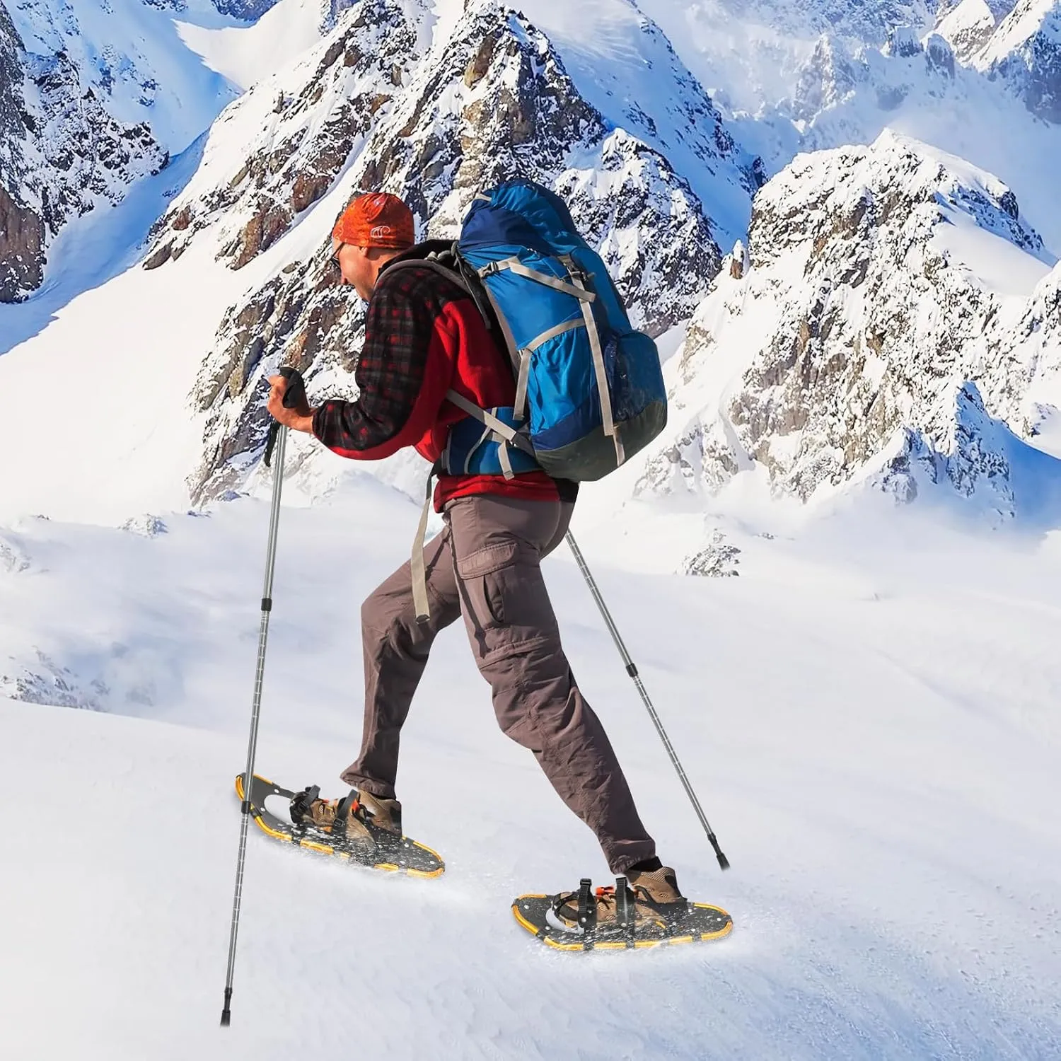 21/25/ Inches Lightweight Snowshoes 3-in-1 Aluminum All-Terrain Snow Shoes Kit with Steel Toe Crampons, and Heel Lifters for Winter Hiking for Adults Men Women