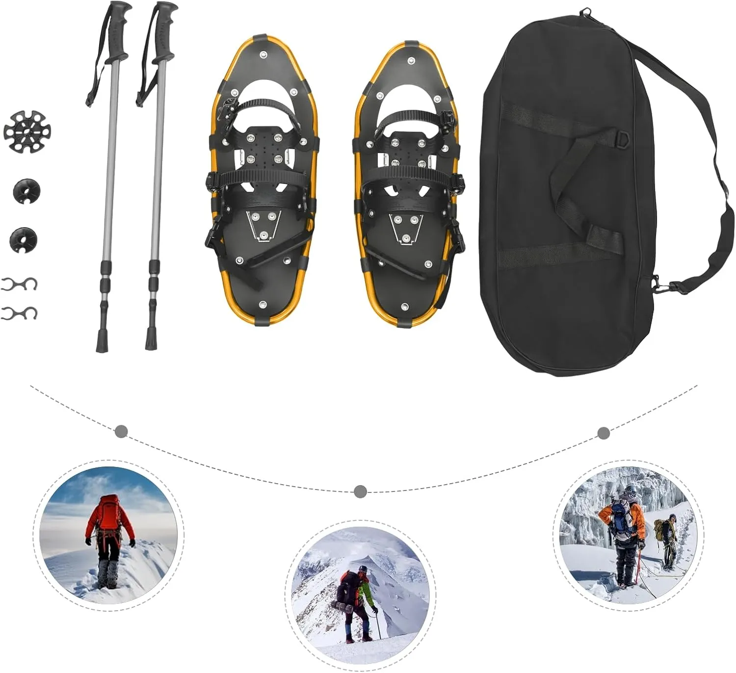 21/25 Inches Snowshoes for Men Women Youth, Light Weight Aluminum Terrain Snowshoes with Adjustable Trekking Poles and Carrying Bag Snowshoes Bundle for Adults