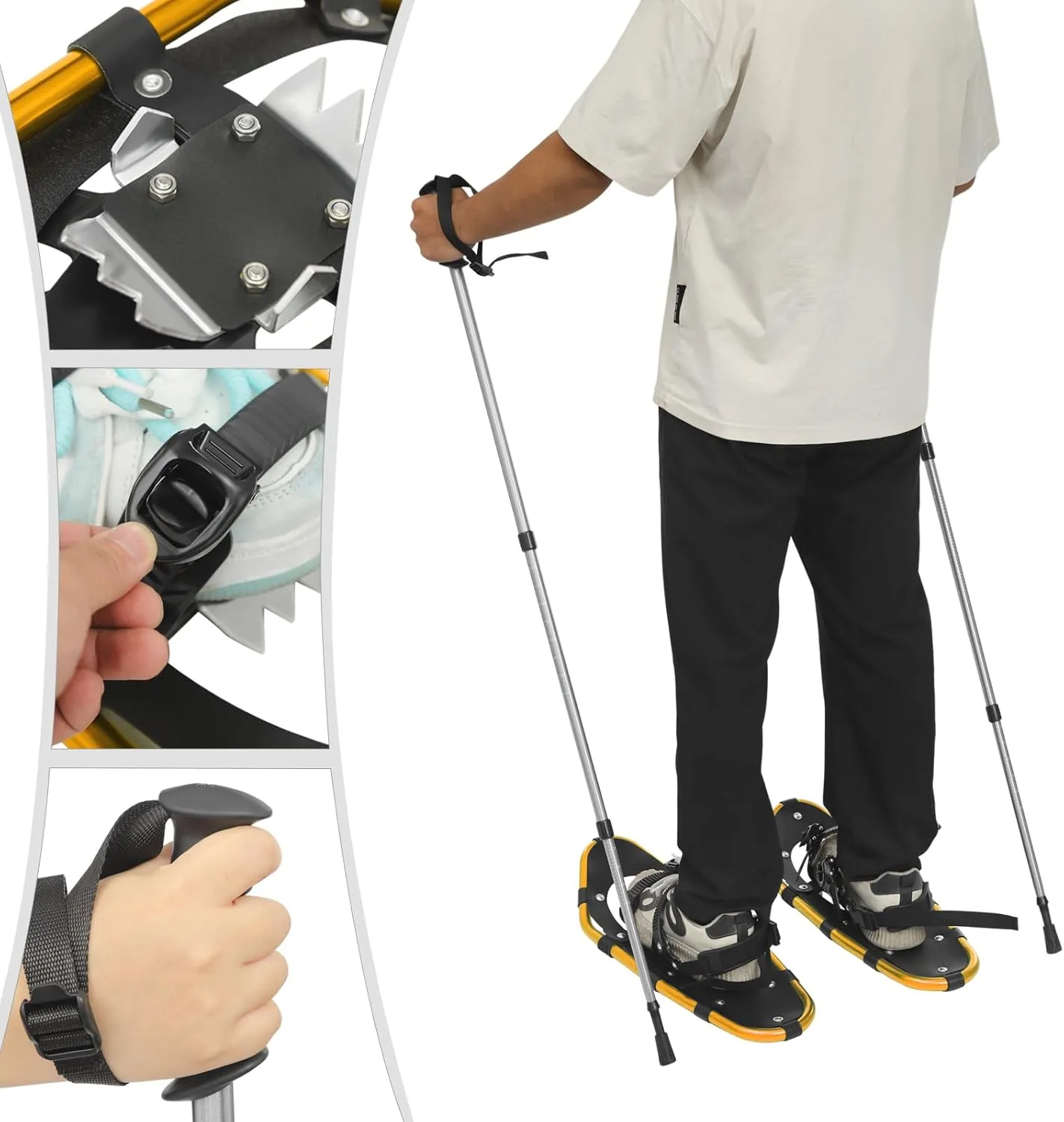 21/25 Inches Snowshoes for Men Women Youth, Light Weight Aluminum Terrain Snowshoes with Adjustable Trekking Poles and Carrying Bag Snowshoes Bundle for Adults