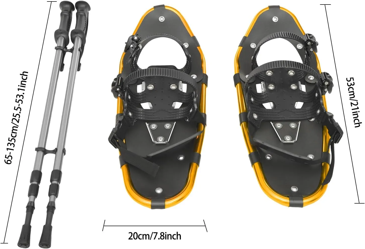 21/25 Inches Snowshoes for Men Women Youth, Light Weight Aluminum Terrain Snowshoes with Adjustable Trekking Poles and Carrying Bag Snowshoes Bundle for Adults