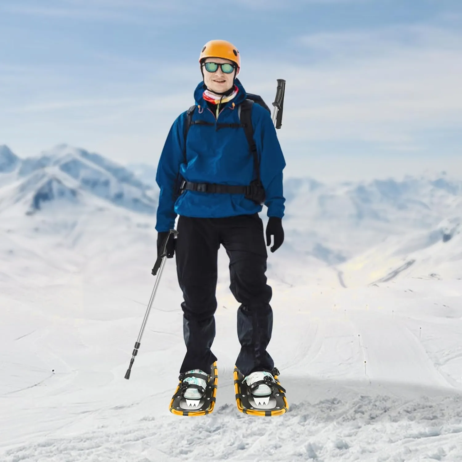 21/25 Inches Snowshoes for Men Women Youth, Light Weight Aluminum Terrain Snowshoes with Adjustable Trekking Poles and Carrying Bag Snowshoes Bundle for Adults