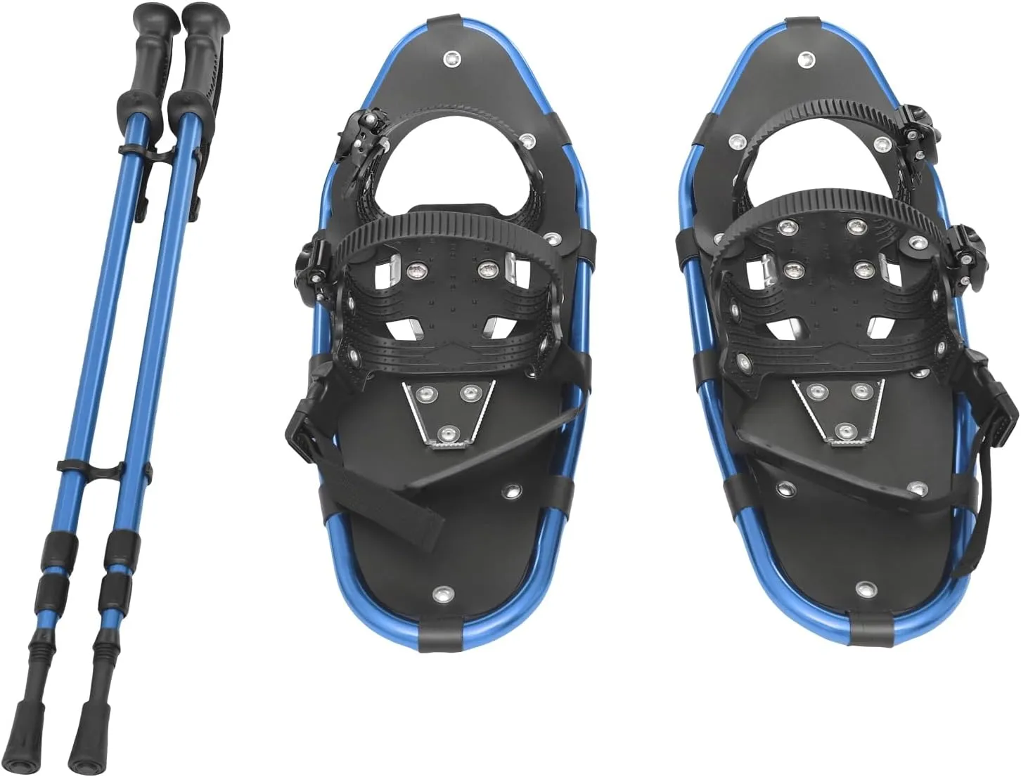 21" Lightweight Snow Shoes - Aluminum Frame Snow Shoes for Mens and Women with Adjustable Trekking Poles and Carrying Tote Bag, All-Terrain Snowshoes for Ski Resorts and Outdoor Skiing (Blue)