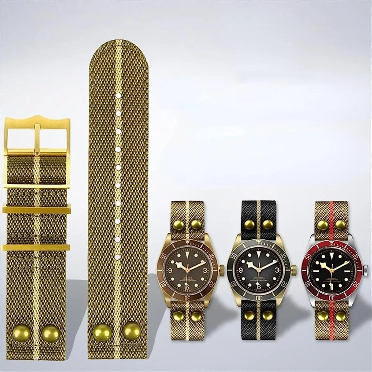 22mm Nylon Canvas Strap For Tudor Fabric WatchBand Rivet Wrist Strap