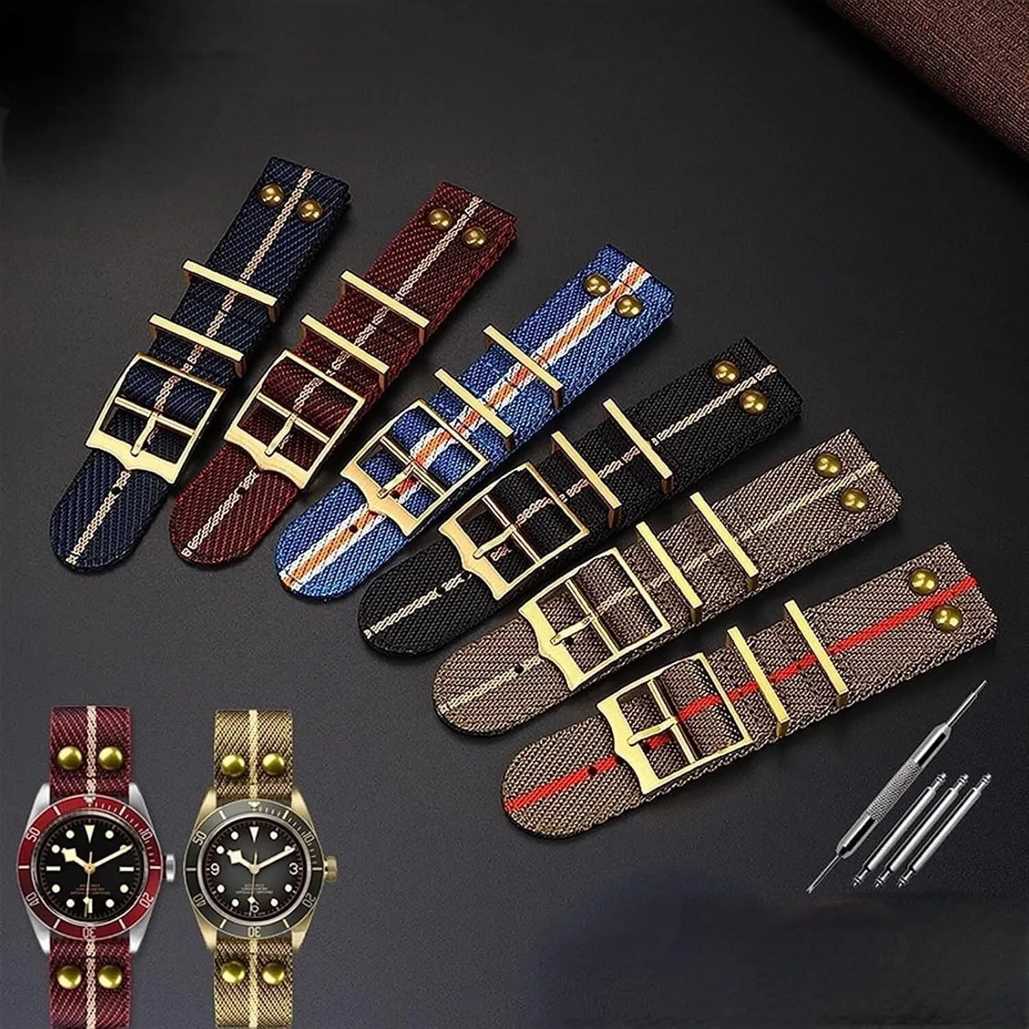 22mm Nylon Canvas Strap For Tudor Fabric WatchBand Rivet Wrist Strap