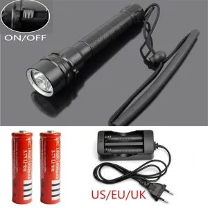 2300LM Dive XM-L T6 1Mode LED Diving Flashlight Torch Waterproof Flashlight lamp  2x18650 Battery AU/EU/US/UK Charger