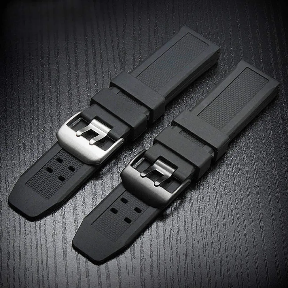 23mm Rubber Watch Strap Fits 3050 8800 3950 Series Silicone Replacement Band with Black/Silver Buckle Waterproof (Black - Black Buckle)