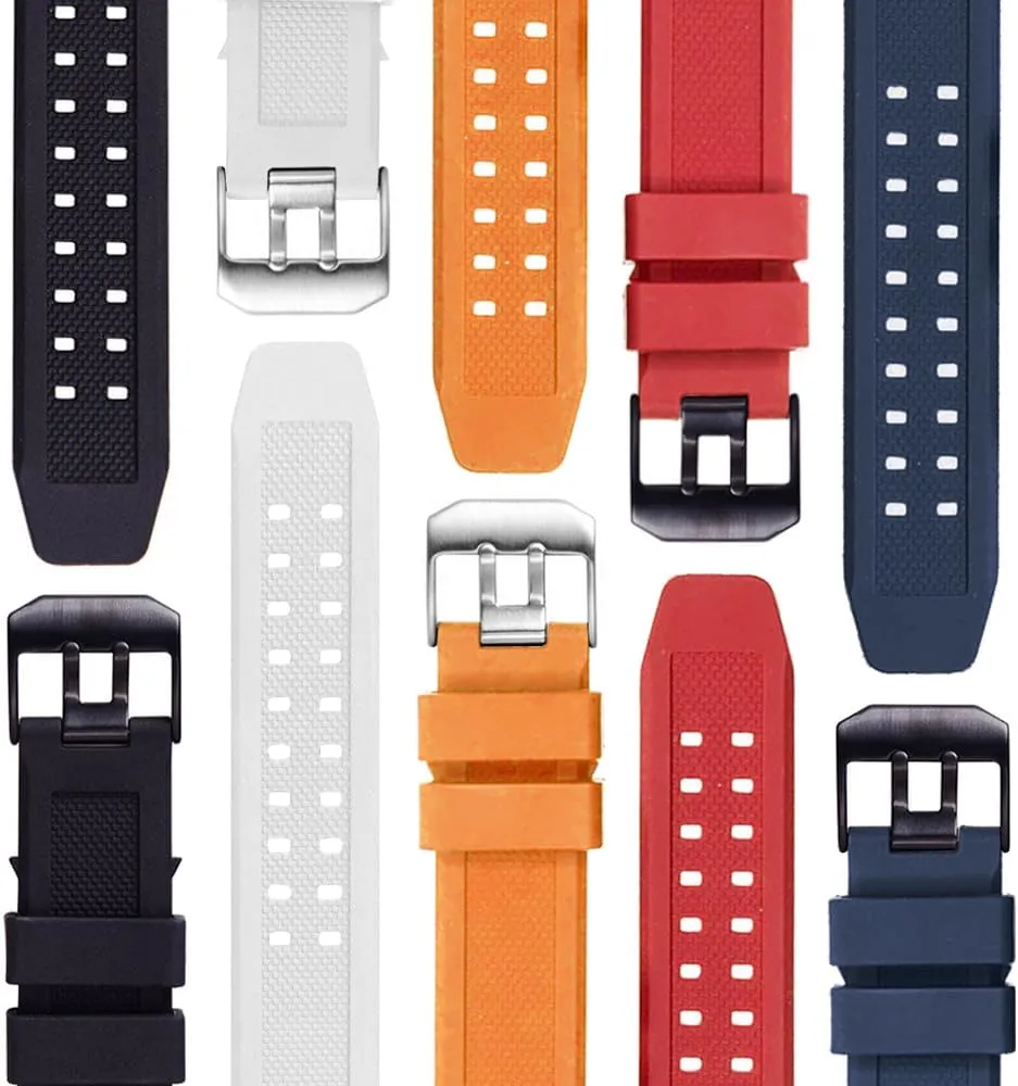 23mm Rubber Watch Strap Fits 3050 8800 3950 Series Silicone Replacement Band with Black/Silver Buckle Waterproof (Black - Black Buckle)