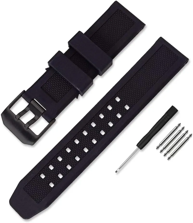 23mm Rubber Watch Strap Fits 3050 8800 3950 Series Silicone Replacement Band with Black/Silver Buckle Waterproof (Black - Black Buckle)