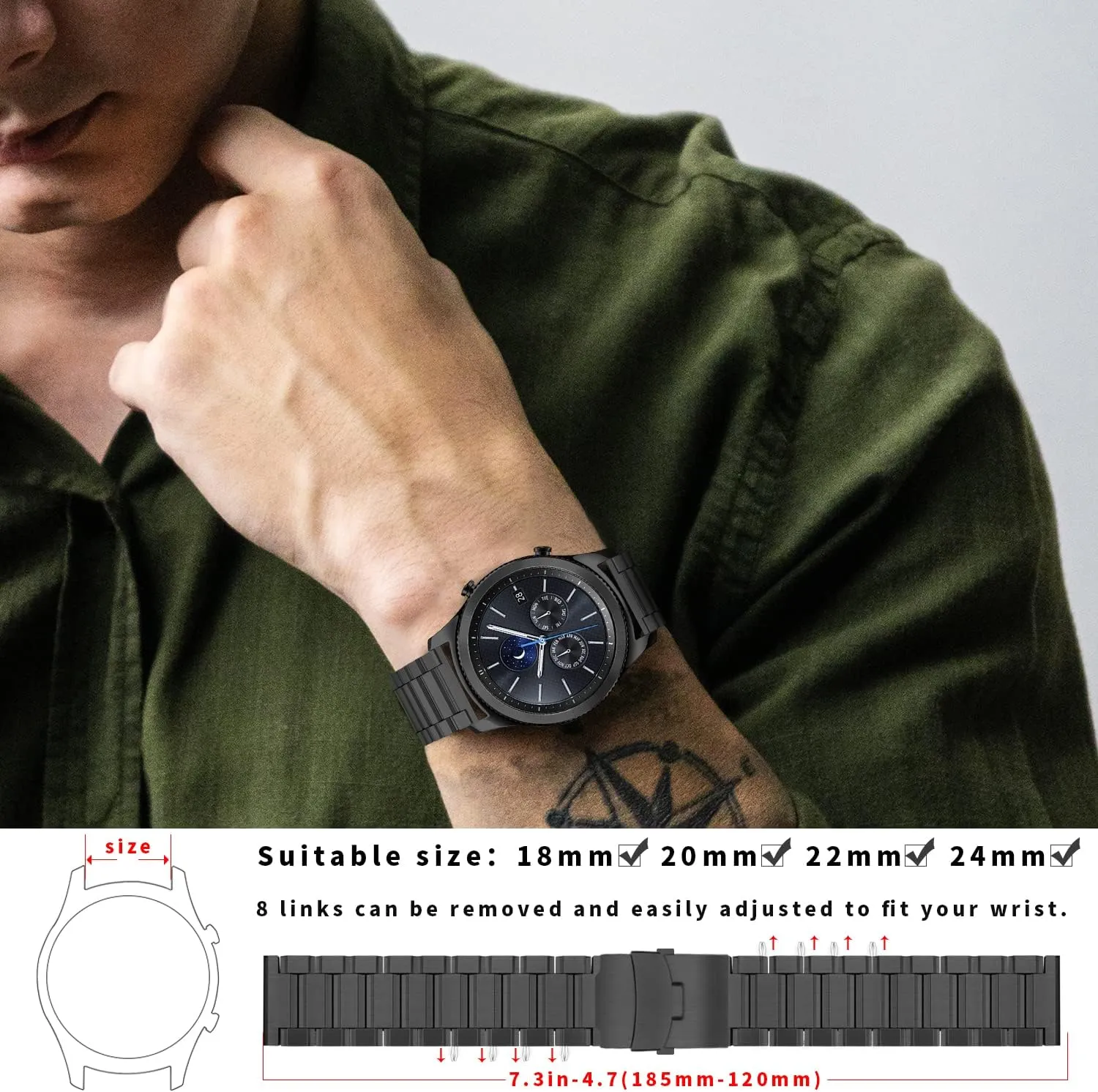 24mm 22mm 20mm 18mm Metal Strap Quality solid stainless steel Watch Bracelet Strap Men black/Silver